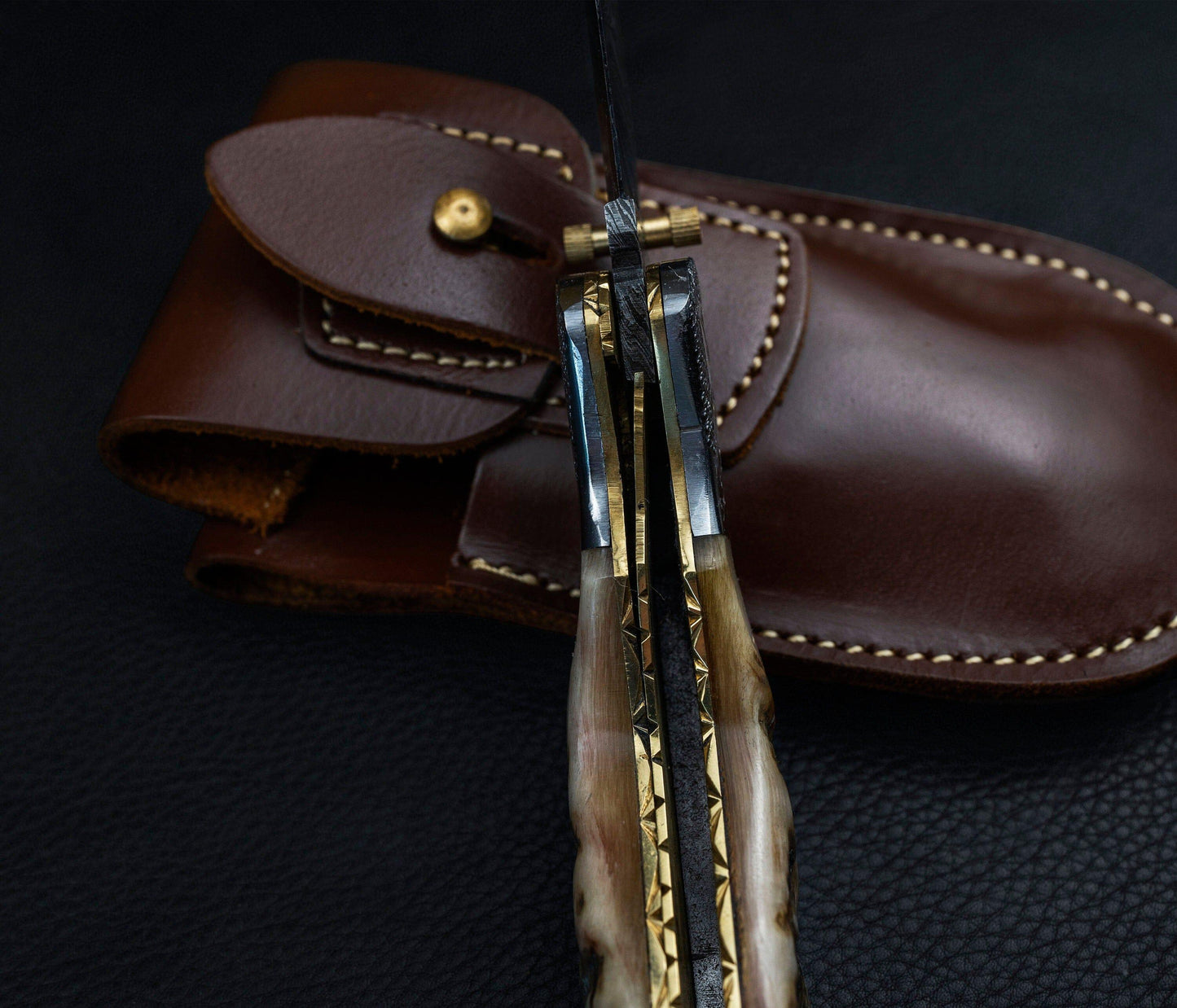 Hand Forged Ram Horn Handle Eagle Damascus Folding Knife, Damascus Pocket Knife, Damascus Steel Hunting knife, Hand Forged Damascus Knife Etsy 