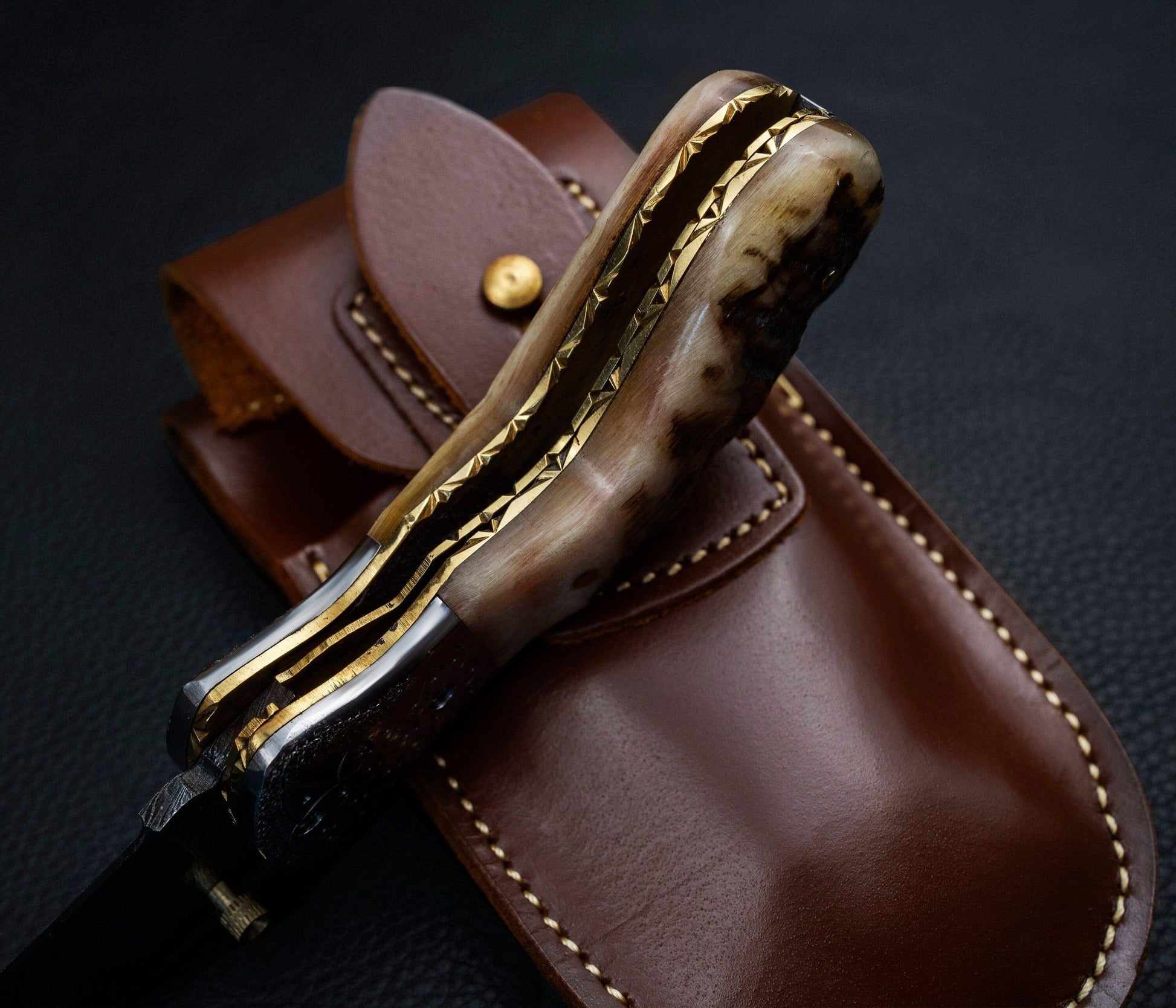 Hand Forged Ram Horn Handle Eagle Damascus Folding Knife, Damascus Pocket Knife, Damascus Steel Hunting knife, Hand Forged Damascus Knife Etsy 