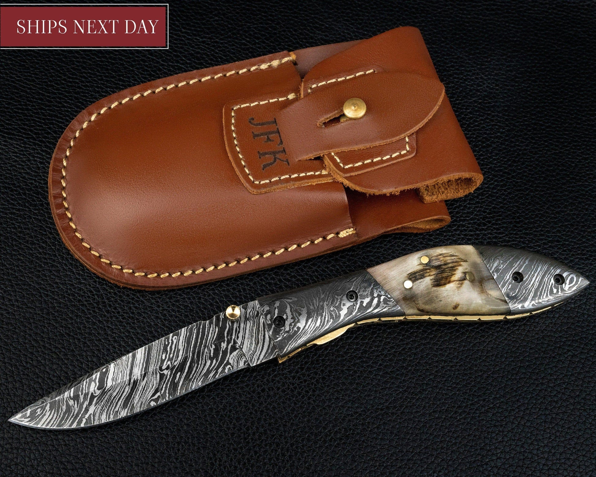 7.75'' Hand Forged Ram Horn Handle Damascus Folding Knife, Damascus Pocket Knife, Damascus Steel Hunting knife, Hand Forged Damascus Knife Etsy 