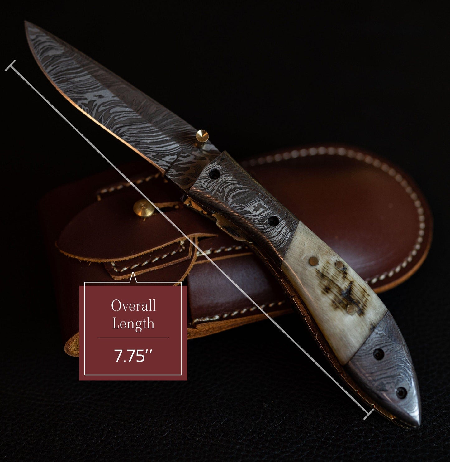 7.75'' Hand Forged Ram Horn Handle Damascus Folding Knife, Damascus Pocket Knife, Damascus Steel Hunting knife, Hand Forged Damascus Knife Etsy 