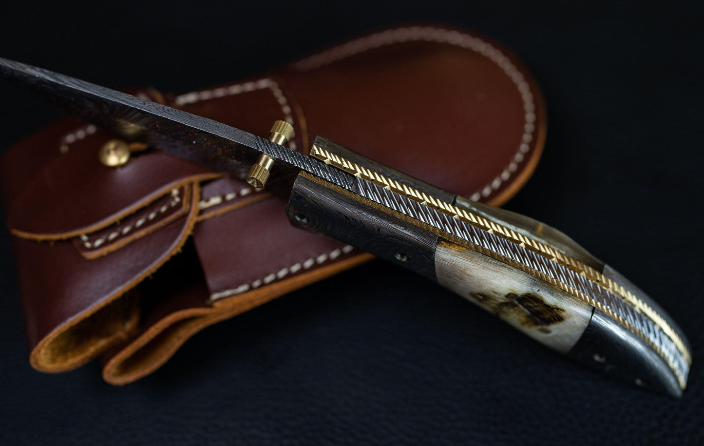 7.75'' Hand Forged Ram Horn Handle Damascus Folding Knife, Damascus Pocket Knife, Damascus Steel Hunting knife, Hand Forged Damascus Knife Etsy 