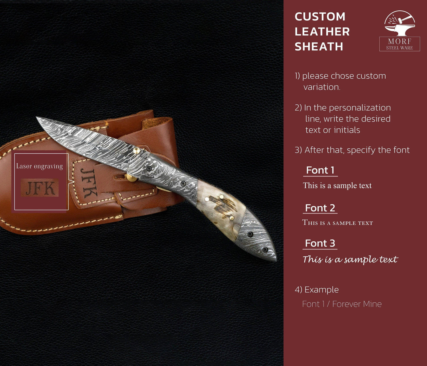 7.75'' Hand Forged Ram Horn Handle Damascus Folding Knife, Damascus Pocket Knife, Damascus Steel Hunting knife, Hand Forged Damascus Knife Etsy 