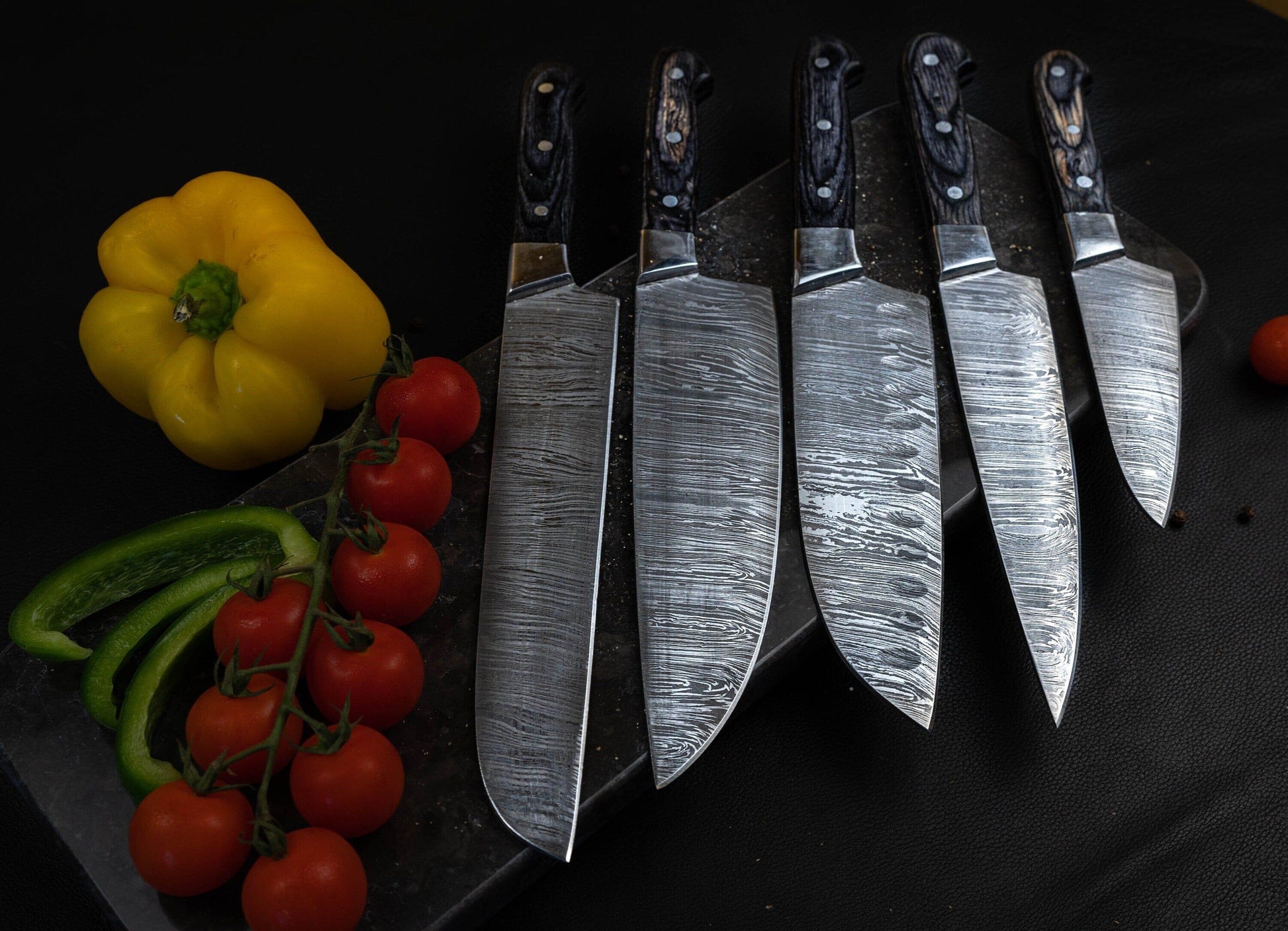 Handmade Damascus Chef Knife Set of 5 BBQ Knife Kitchen Knife Gift Damascus Knife Set Gift Camping Knife Gift for Him Groomsmen gift EDC Etsy 