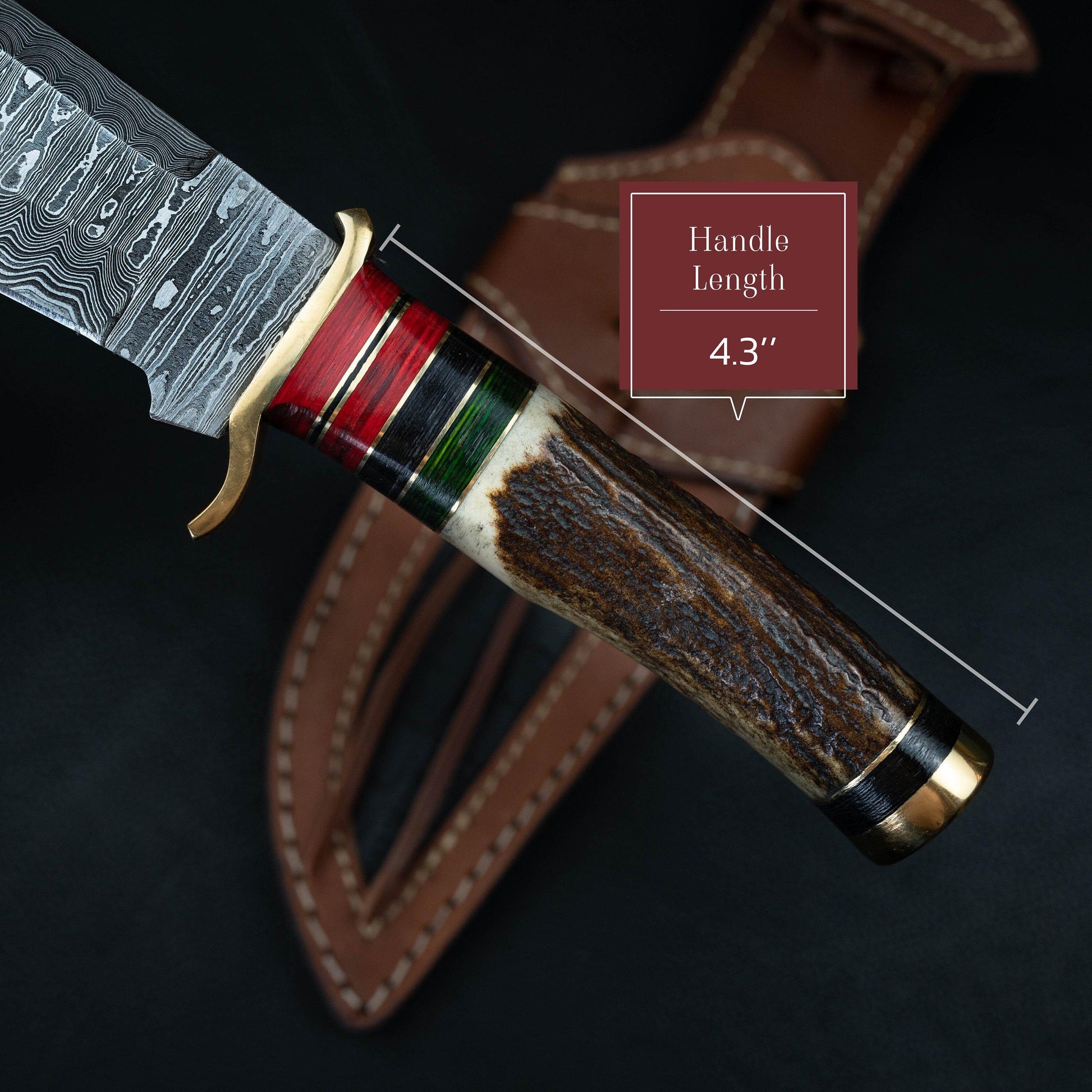 10' Inch Handmade Damascus Steel Hunting knife Handle Stag Horn leather Sheath Handle and Clip, Hand forged Damascus knife Non slip Brass Etsy 