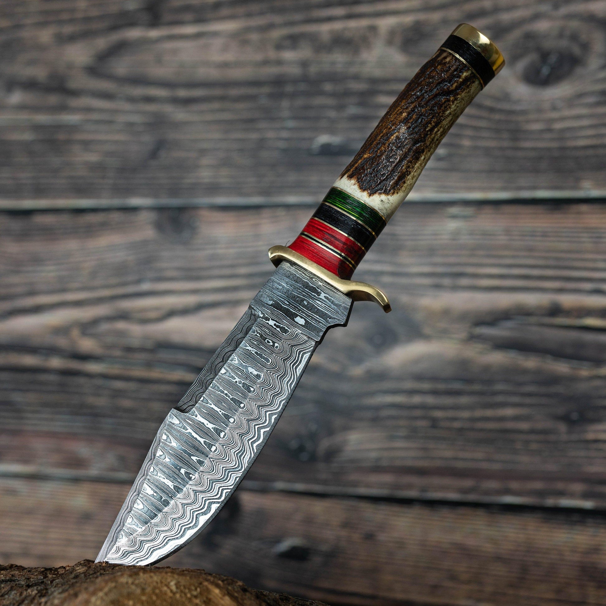 10' Inch Handmade Damascus Steel Hunting knife Handle Stag Horn leather Sheath Handle and Clip, Hand forged Damascus knife Non slip Brass Etsy 